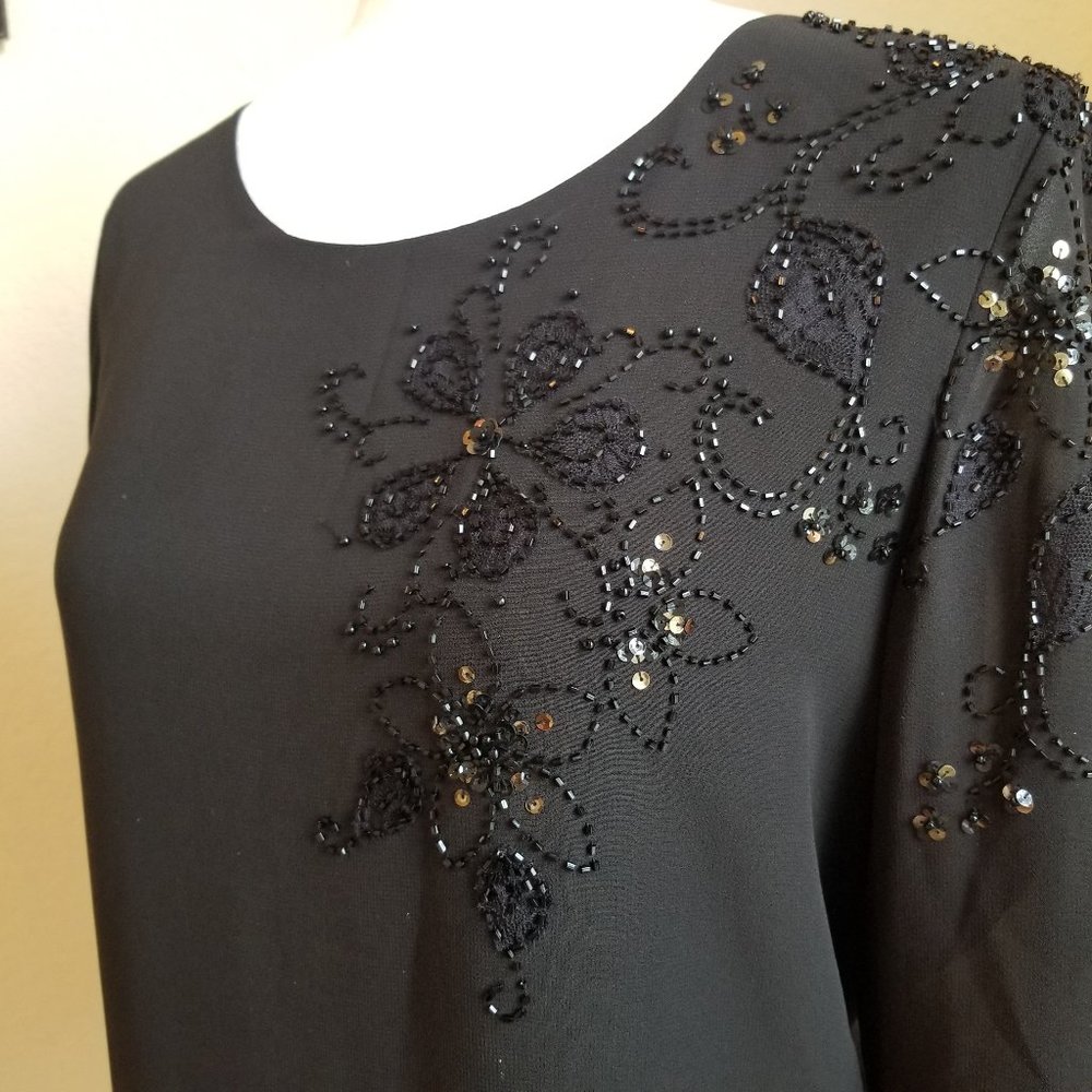 Casual Corner Black Blouse with Sequin on Shoulder